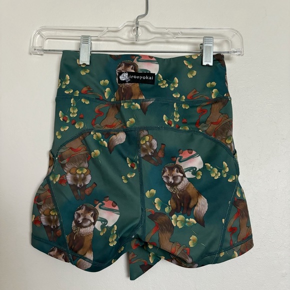 Iron Yokai Tanuki Wrap Shorts Size XS Green Tie Front Activewear Street Apparel - Picture 6 of 9